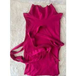 Pink Sleeveless Mock Neck Side Tie Top OSFM Irregular Exposure Regal Turtleneck